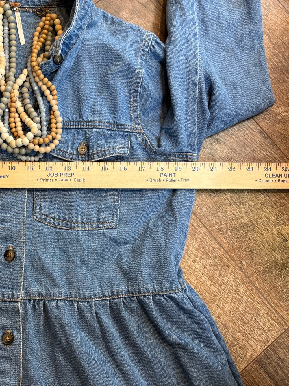 Free People Denim Tiered Mini Shirt Dress Tunic Large - Picture 4 of 8